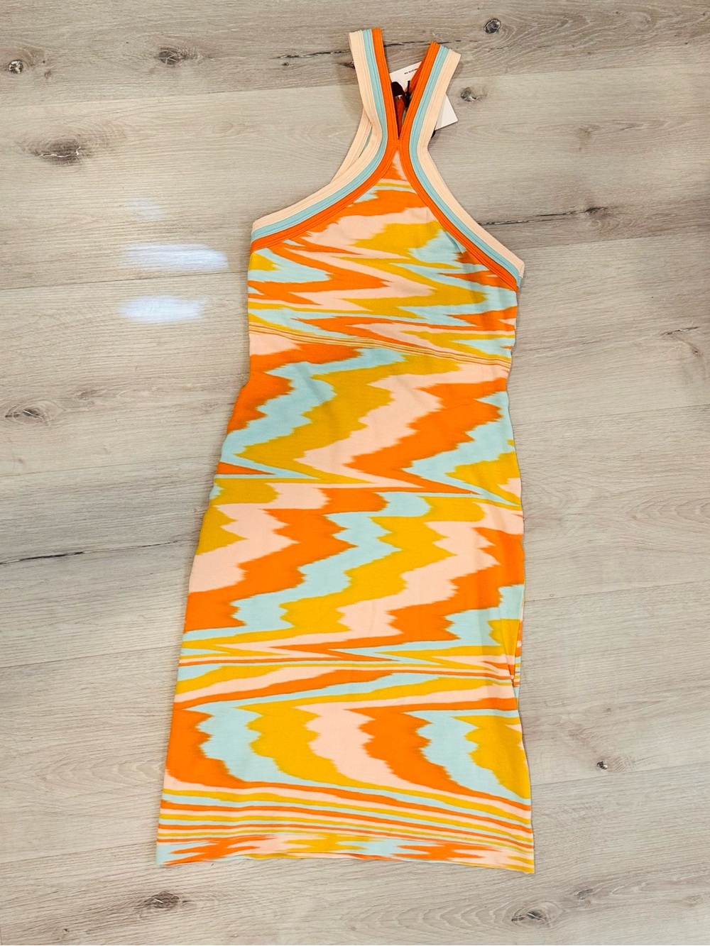 Missoni Ribbed Knit Halter Dress in Orange, Aqua & Pale Pink - Picture 5 of 6